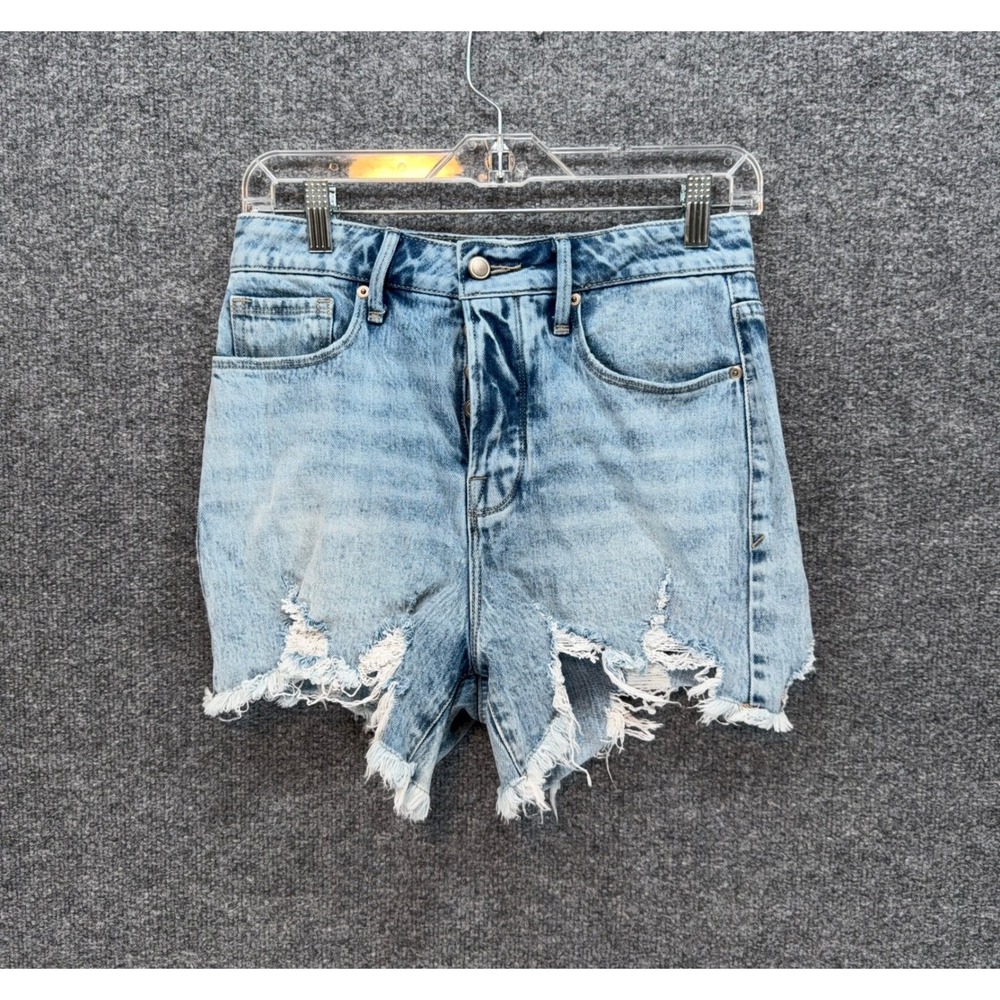 Good American Light Blue Distressed High-Rise Jean Shorts